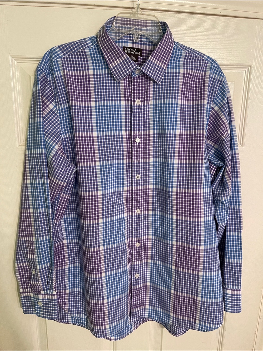 Michael Kors Blue and Purple Plaid Long-Sleeve Button-Up Shirt